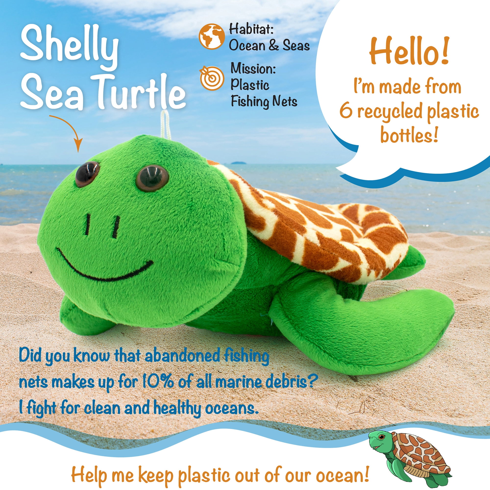 Shelly The Sea Turtle 12" Stuffed Plush Toy w/ Authentic Animal Sounds, for Kids Babies & Toddlers