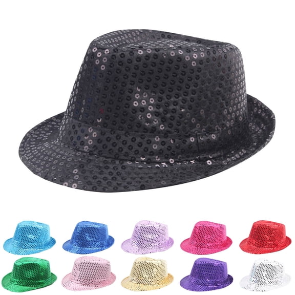 Sequin Fedora Hat for Men Women Hip Hop Hat Jazz Sequin Bowler Cap Stage Performance Vintage Jazz Hats for New Year