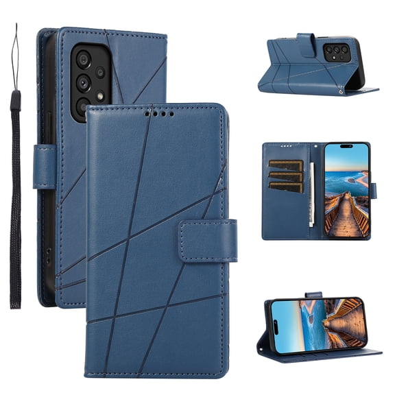 Nalacover Case for Samsung Galaxy A32 5G - Card Holder PU Leather Flip Wallet Cover with Magnetic Clasp Stand Hand Strap, Soft TPU Inner Shockproof Anti-Scratches Case for Galaxy A32 5G, Blue
