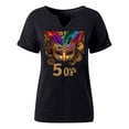 thumbnail image 6 of Sexlip Womens Short Sleeve Top V Neck Ornate Mask Print Loose Sleeve Soft Fabric Relaxed Silhouette for Daily Leisure Black M, 6 of 6