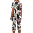 thumbnail image 6 of 4th of July Women's Pajama Set 2 Pieces Soft Comfy Pajamas Red Blue Flag and Star Print Short Sleeve Capri Pants Pjs Set with Pockets, 6 of 6