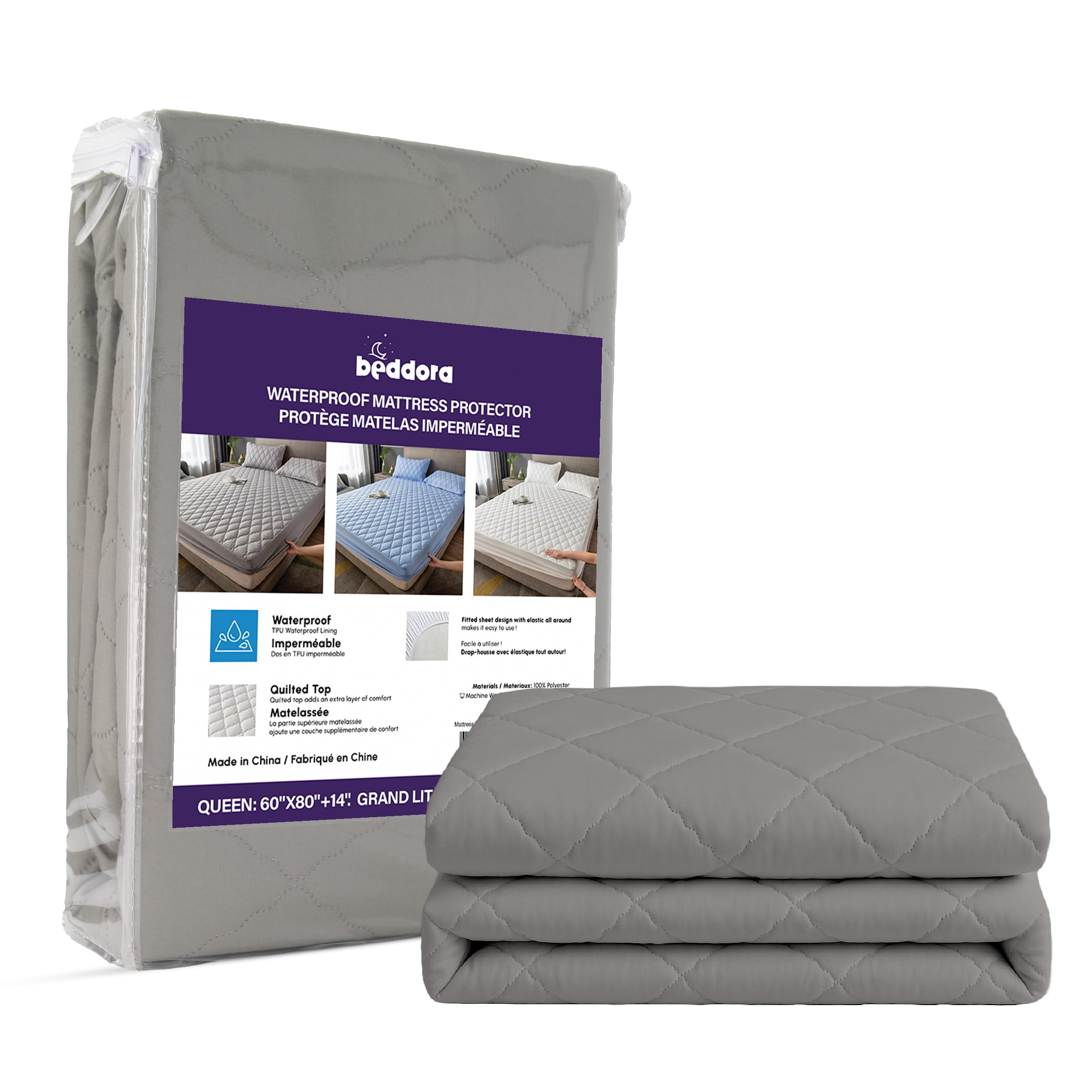 Beddora Waterproof Mattress Protector with Quilted Top – King – Soft & Breathable – Light Grey