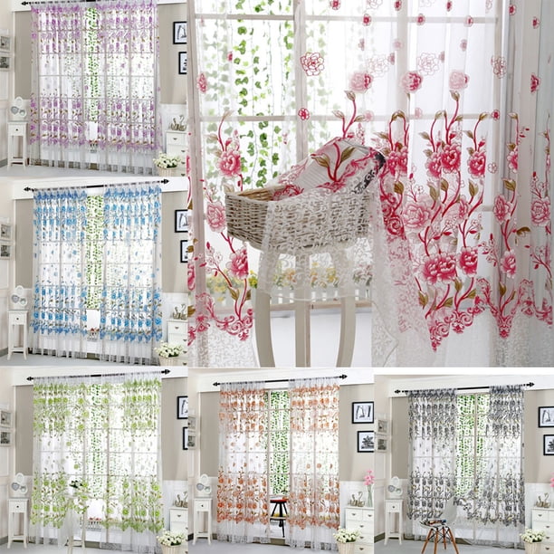 Xihbxyly Cortina Transparente de Peonía, Diseño Floral Moderno, Tela de Voile Suave, Elegante Decoración para El Hogar, Filtrado de Luz, Material Lavable, Tamaño 200 X 100 Cm