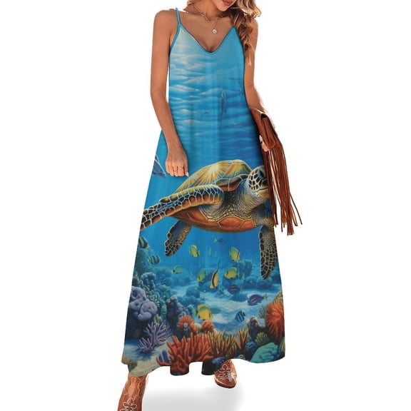 Nautical Green Sea Turtles Sleeveless Dress for Women Clothing Female Women's Summer Skirt
