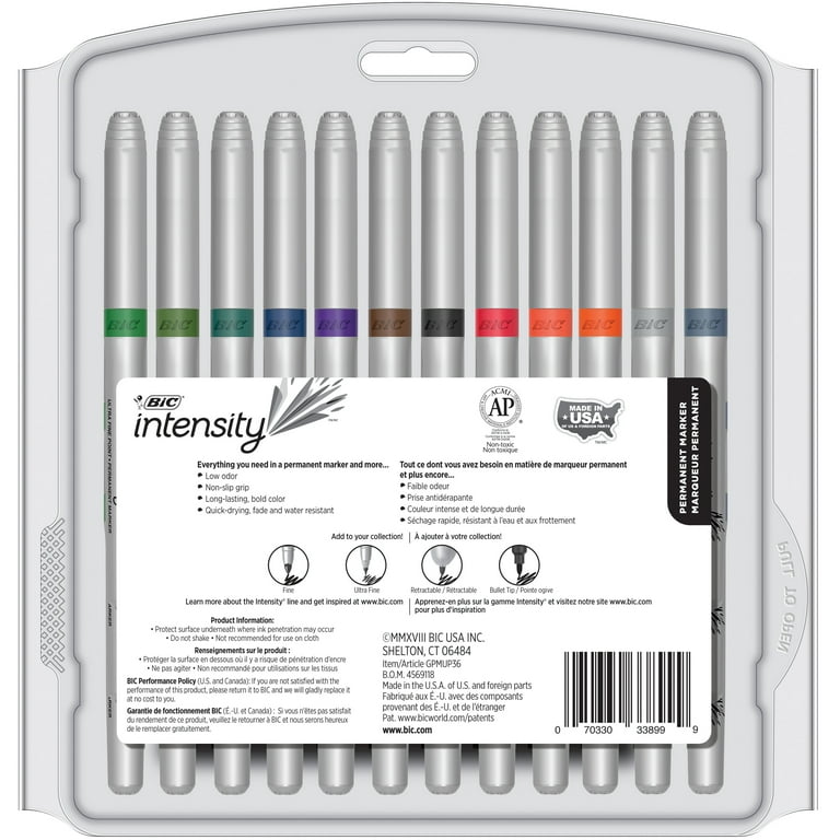 BIC Intensity Fashion Permanent Markers, Fine Point, Assorted Colors,  36-Count