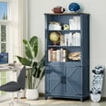 thumbnail image 7 of 2 Pack 70" Tall Bookcases with 3 Shelves & Barn Doors, Blue Farmhouse Wooden Bookshelf for Living Room, Office, Bedroom, Study, 7 of 7