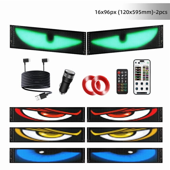 Zcargel 2-Pack 23.4"x4.7" (16x96px) Programmable Flexible LED Display, APP & Remote Control Dynamic Devil Eyes Car Window Light, RGB Full Color Panel Sign for Trucks, SUVs, Advertising