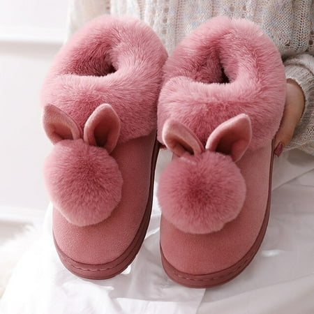 

CoCopeaunt Autumn Winter Fluffy Slippers New Rabbit Ear Home Indoor Slides Warm Shoes Womens Cute Plush Slippers