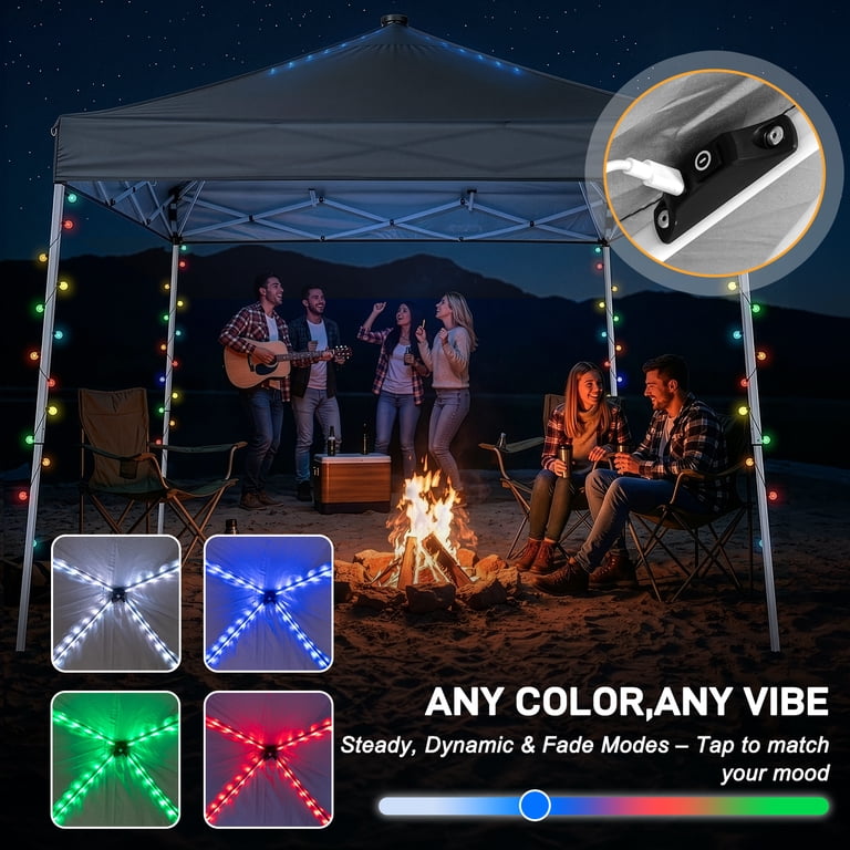 Ktaxon 10ft x 10ft Ez Pop Up Canopy Tent with Lights,LED Frame