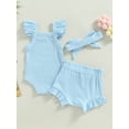 thumbnail image 3 of Newborn Baby Girl Summer Clothes Shorts Set Sleeveless Knit Romper Bodysuit Ruffled Shorts Headband 3Pcs Boho Outfit, 3 of 7
