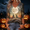 thumbnail image 7 of Trgacdwlo S-5XL Halloween Shirts for Women Vintage Ghost Pattern V Neck 3/4 Length Sleeve Womens Tops Fall Funny Pumpkin Ghost Pullover Shirts, 7 of 7