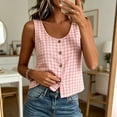 thumbnail image 4 of Tank Tops for Women Sleeveless Round Neck Plaid Button Shirts, 4 of 9