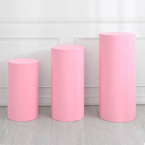 Uxcell Set of 3 Cylinder Spandex Stand Covers Plinth Cover, Light Pink (Elastic Fabric-Large)