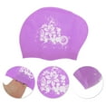 thumbnail image 3 of Gorro de Natación Impermeable con Patrón Floral para Mujeres Morado, 3 of 6