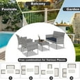 thumbnail image 3 of Shinpt Rattan Balcony Sets 4 Pieces, Patio Furniture Set for Graden and Lawn, Outdoor Conversation Sets with Rattan Chair, Wicker Sofa and Glass Coffee Table, Grey, 3 of 5