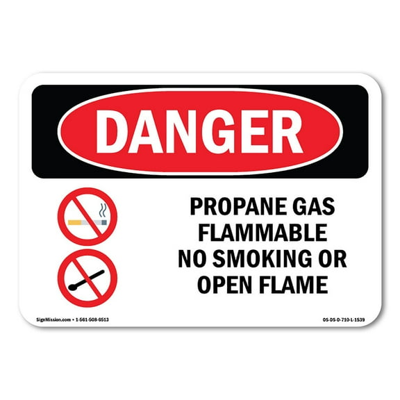OSHA Danger Sign - Propane Gas Flammable No Smoking 14" X 10" Rigid Plastic Sign Protect Your Business, Construction Site, Warehouse & Shop Area