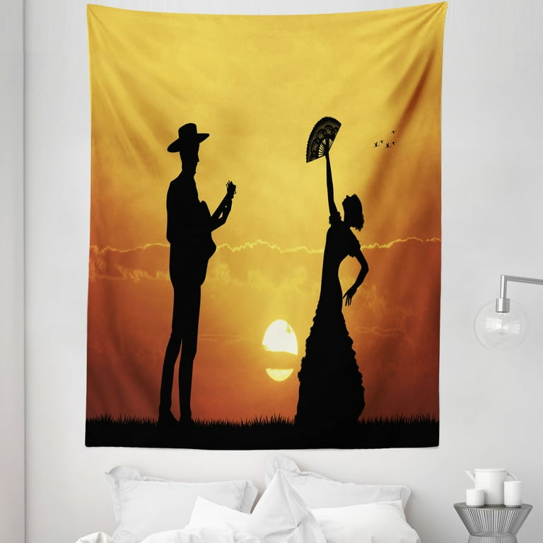 Spanish Tapestry Flamenco Couple Dancer and Guitarist Silhouettes at Sunset Scenery Fabric Wall Hanging Decor for Bedroom Living Room Dorm 5 Sizes Yellow Black Dark Orange by Ambesonne Walmart