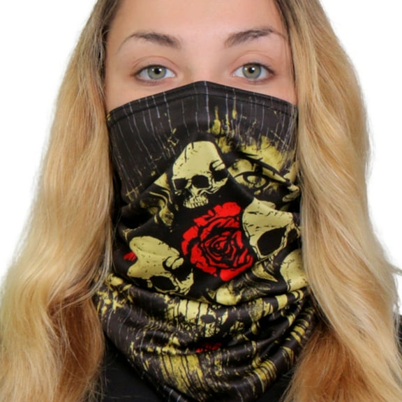Skull Bouquet, Tube Neck Gaiter - Soft Breathable Polyester Microfiber Lined Neck Warmer Face Cover