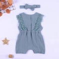 thumbnail image 6 of GYRATEDREAM Summer Newborn Girls Rompers Set Flare Sleeve Solid Print Lace Bodysuit Jumpsuit With Headband, Green 3-6 Months, 6 of 8