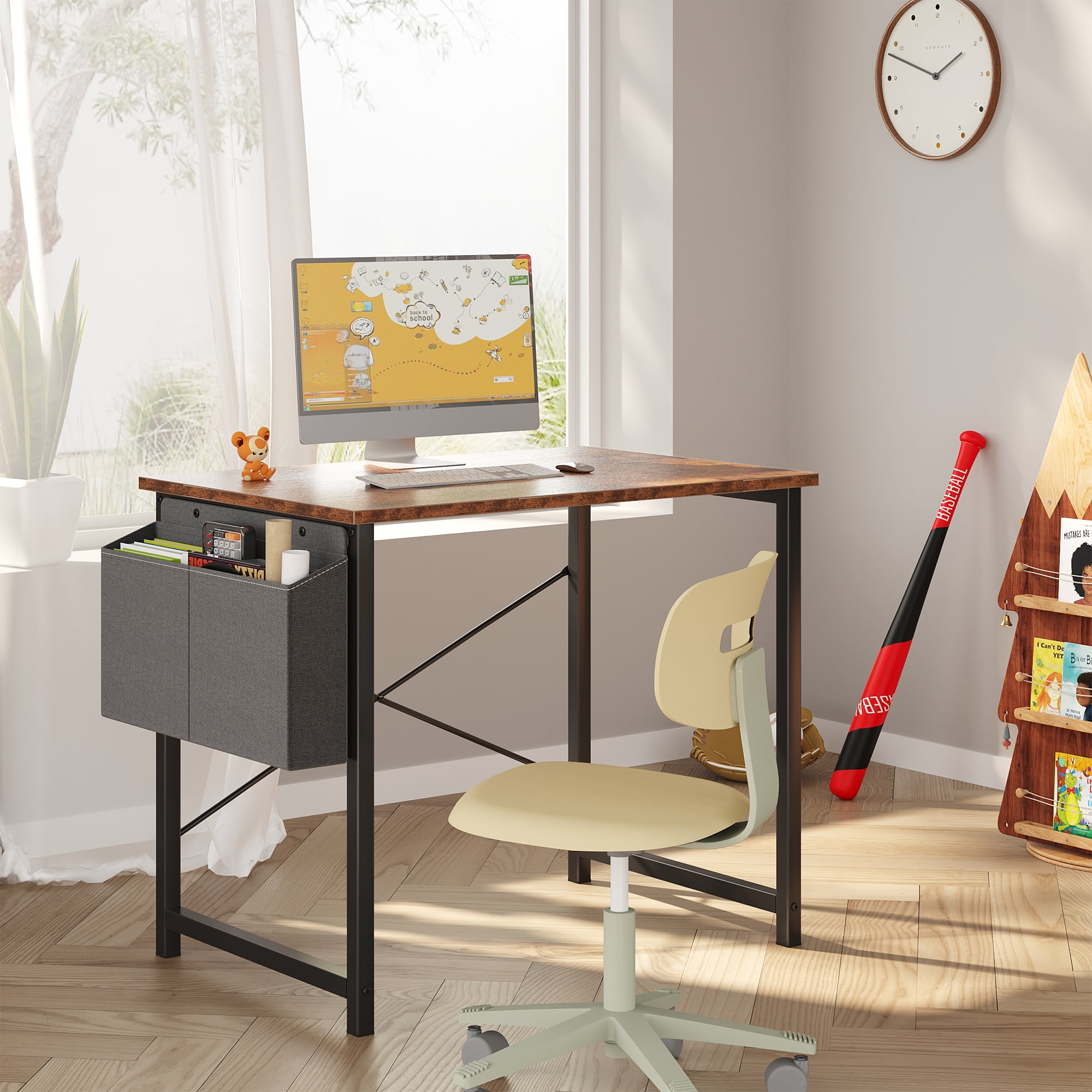 Gianna 31" Computer Desk with Metal Frame, Waterproof Surface and Storage Bag – Perfect for Office Use, Rust Brown