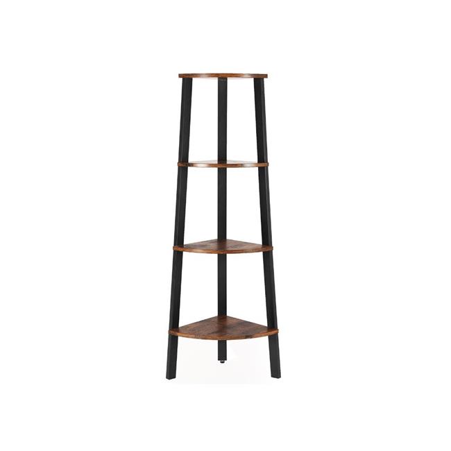Benjara BM195830 Four Tier Ladder Style Wooden Corner Shelf with Iron
