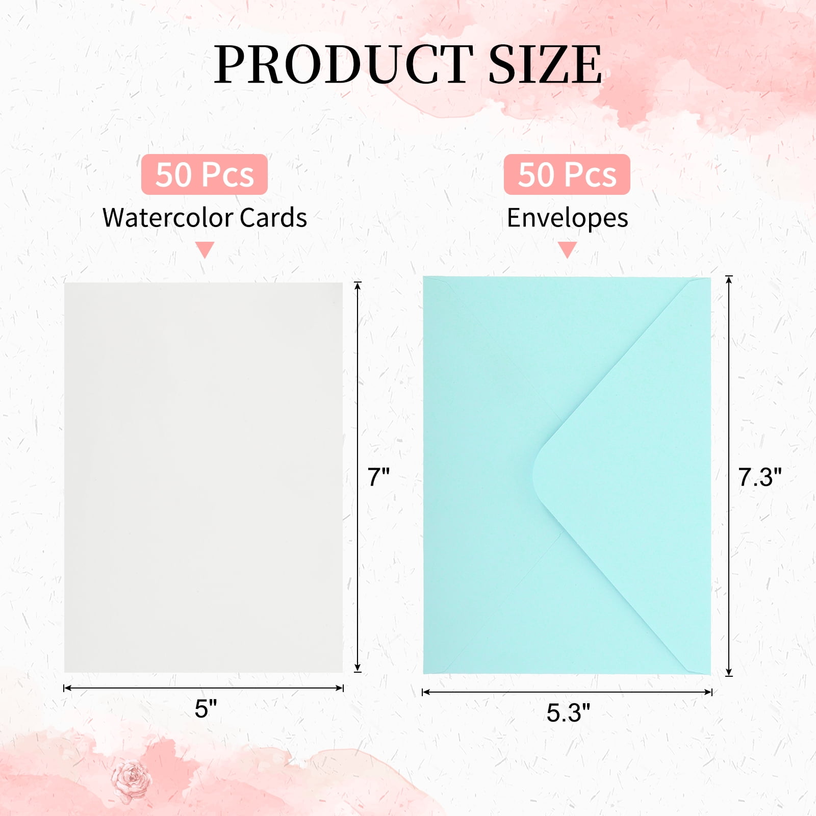 5x7 Inch Pure Cotton Watercolor Cards, 50 Sets Postcards with Envelopes 140lb/300 GSM for Art Painting Creative Thank Notes, Blue