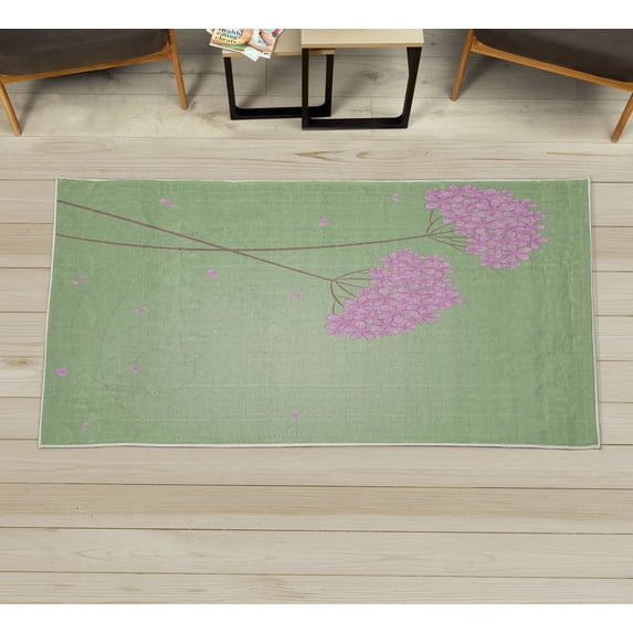 Allium Flower Decorative Rug, Floral Design with Swirl Lines Falling Leaves Autumn Inspired, Quality Carpet for Bedroom Dorm and Living Room, 6 Sizes, Pistachio Green, by Ambesonne
