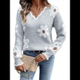 thumbnail image 1 of Suéteres de Cuello en V de Gran Tamaño para Mujer, Suéteres Casuales Sueltos de Larga de Punto Grueso, Suéteres, Tops Gris L, 1 of 8