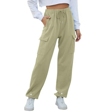 SnnmBlm Women Bottom Cargo Sweatpants Casual Baggy High Waisted Wide Leg Joggers Pants Trousers with Pockets Green S