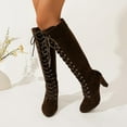 thumbnail image 5 of Fashion Suede Knee High Boots with Side Zipper and Lace Up Design Comfortable Heeled Footwear for Women in Autumn and Winter, 5 of 9