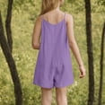 thumbnail image 6 of ZACPNCV Girls Summer Jumpsuits Spaghetti Strap Sleeveless Casual Loose Romper Short Pants Solid Pleated Clothes Purple 8-9 Years, 6 of 8
