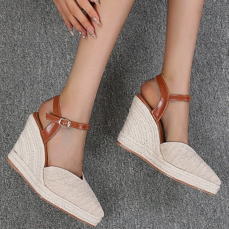 

Cathalem Summer Fisherman Shoes Wedge Sandals Women s Platform High Heel Thick Sole Point Toe Work Sandals for Women Size 9 Beige 7.50