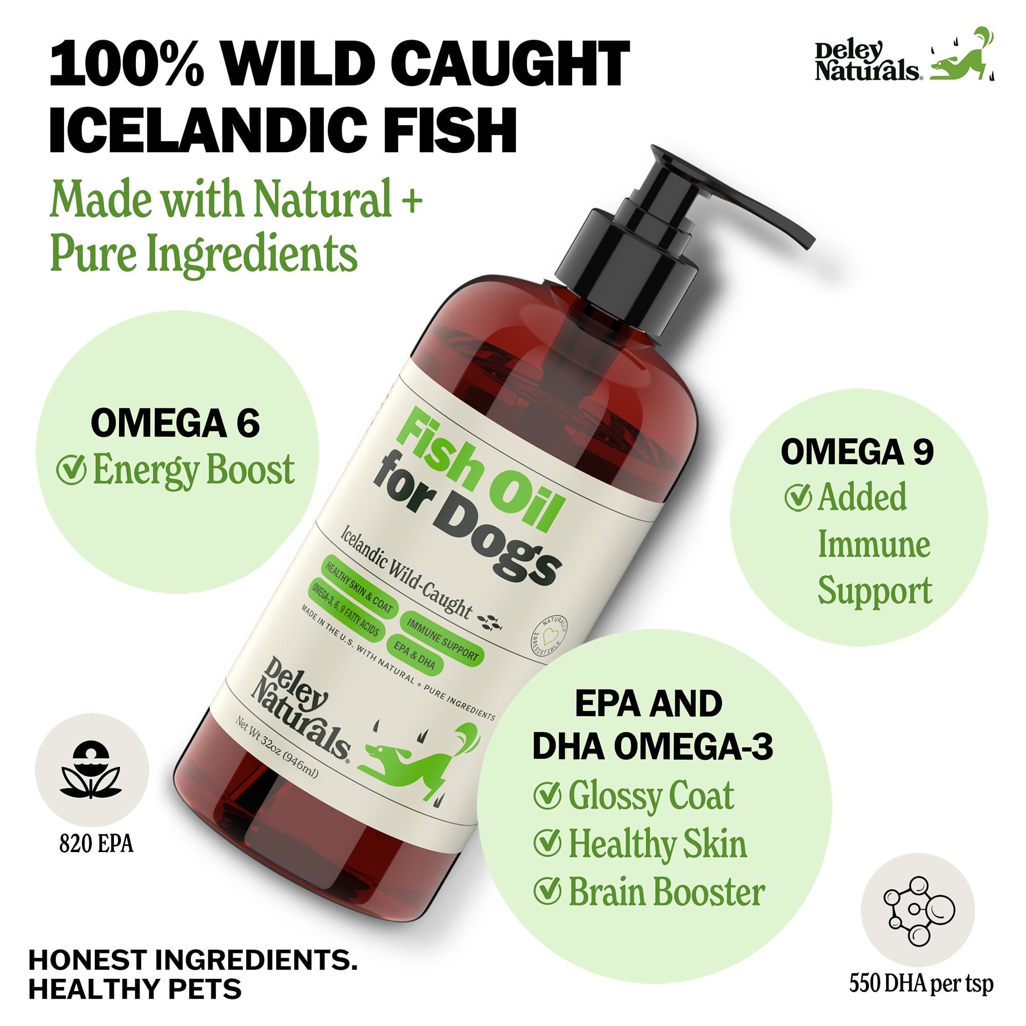Deley Naturals Wild Caught Fish Oil for Dogs - Itch Relief for Dogs 32oz