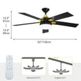 thumbnail image 3 of Dextrus 52-Inch 5-Blade Modern Ceiling Fan with Light, Reversible Fan with Quiet 6-Speed DC Motor, Adjustable 3-Color LED, Memory Function, and Dual Downrods (Black and Gold), 3 of 5