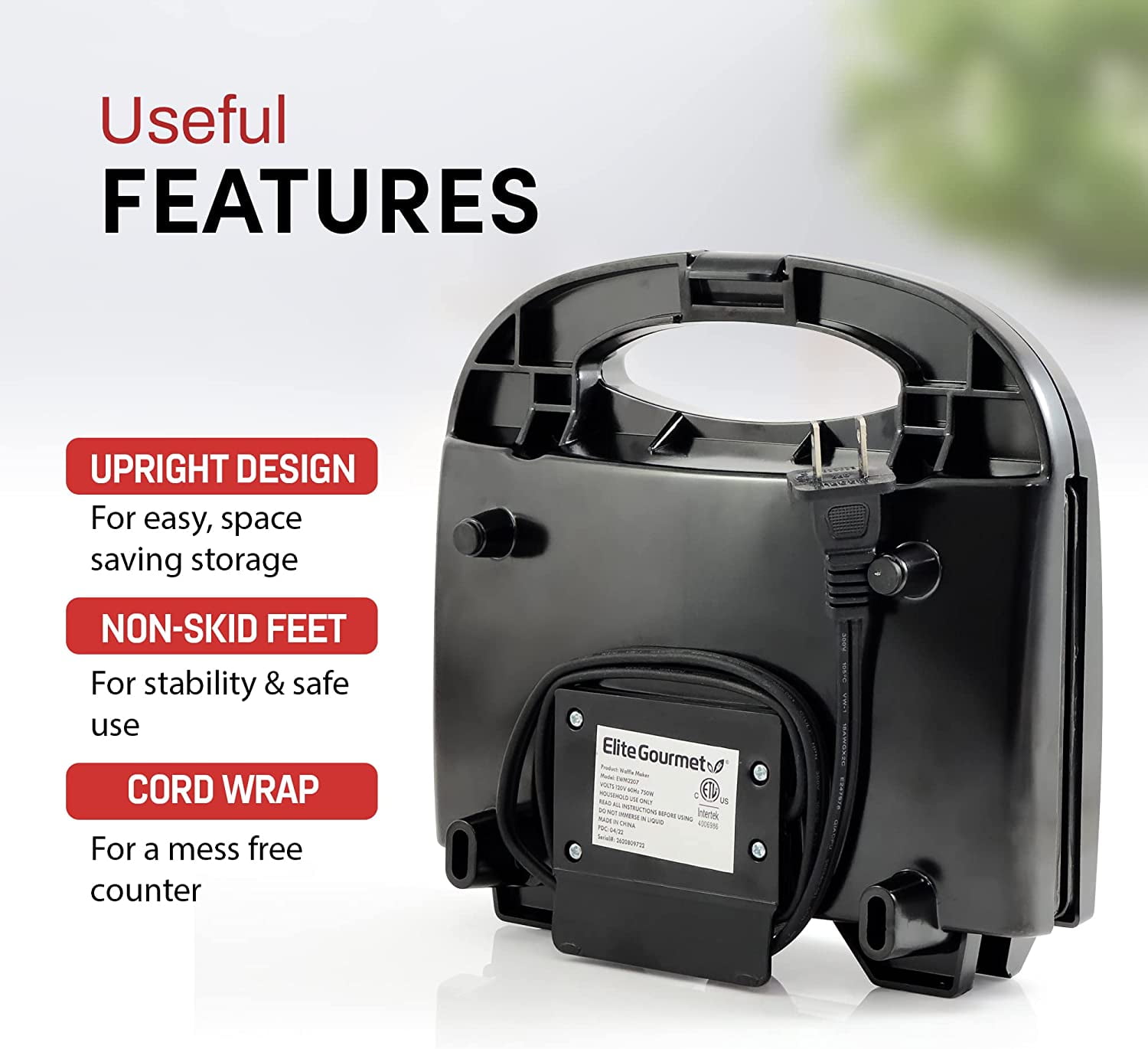Maxi-Matic Electric Nonstick Belgian Waffle Iron Snack Maker Machine, Breakfast, Sandwiches, Compact & Portable, 2 Slice, Black