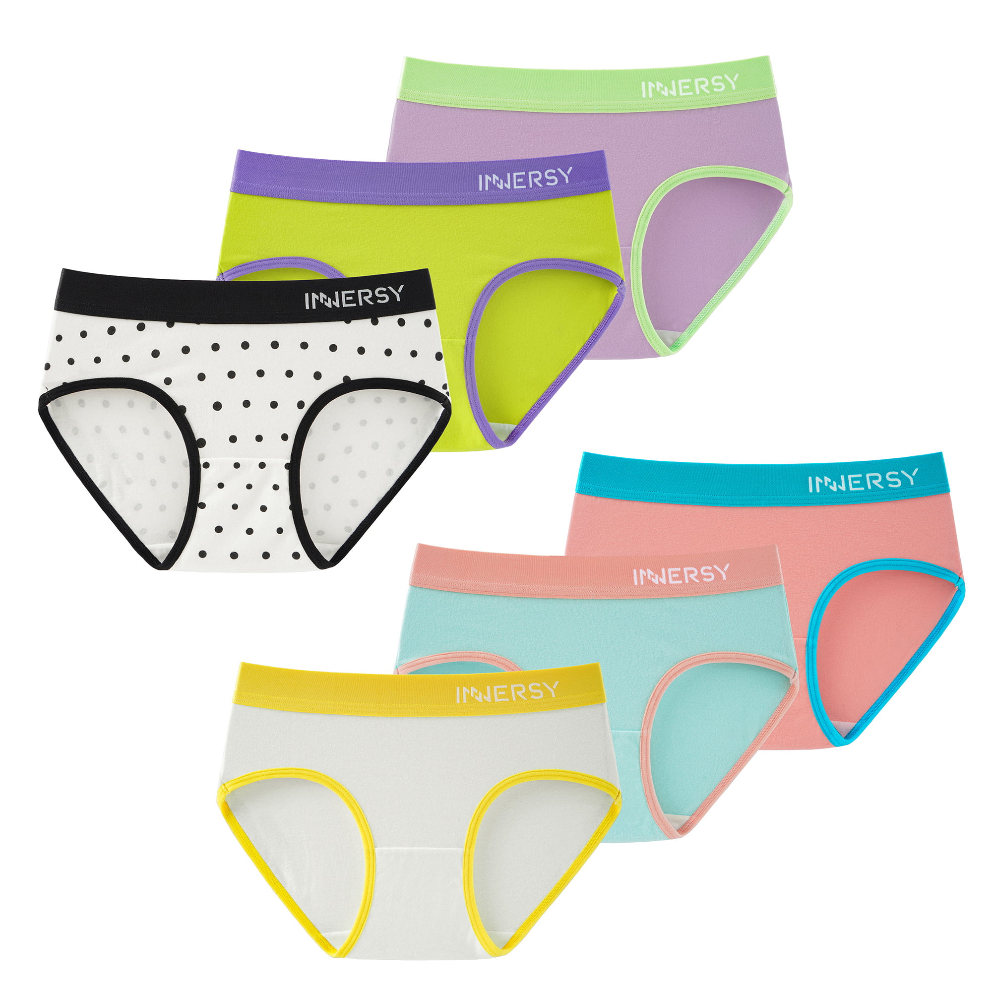 INNERSY Underwear for Girls Cotton Briefs Contrasting Color Teen Panties  Pack of 6 (L(12-14 yrs), Brights) 