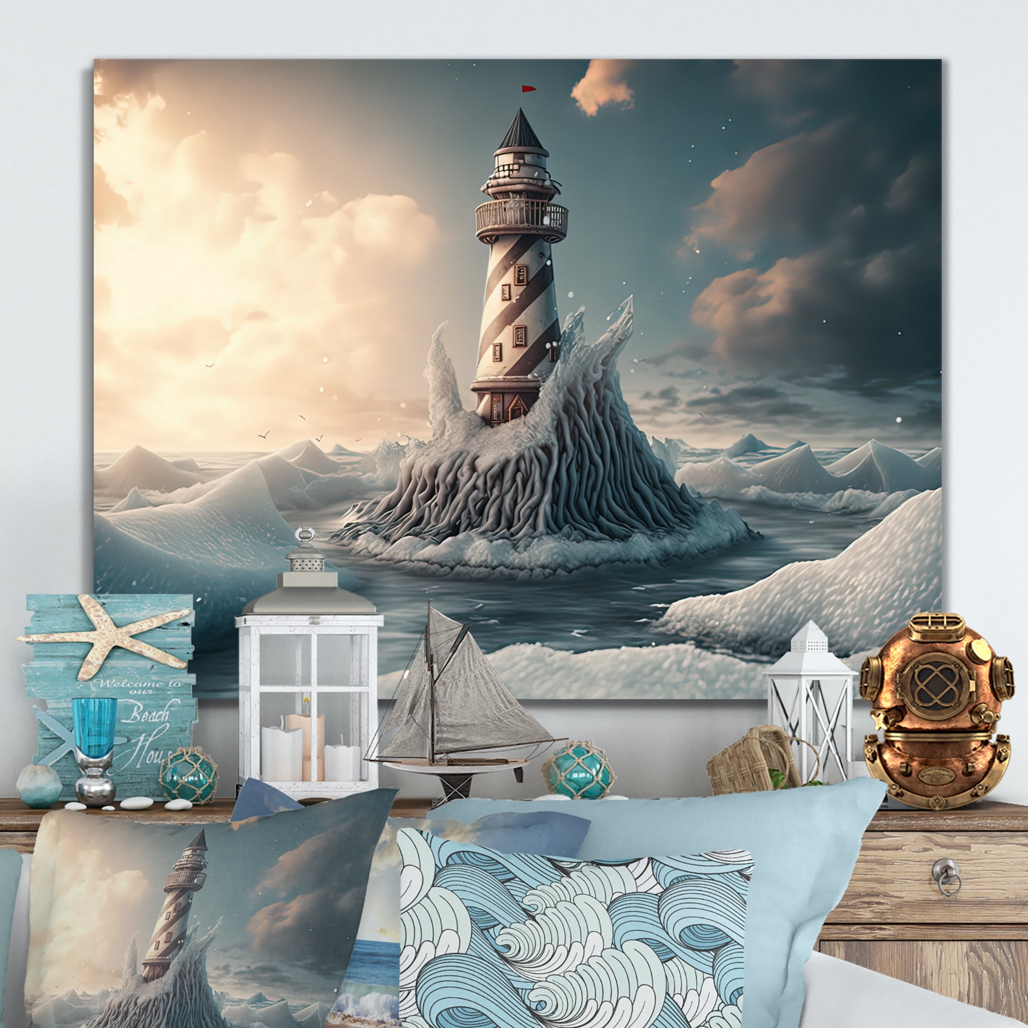 Designart Fantasy Lighthouse In The Arctic Ocean II Canvas Wall Art