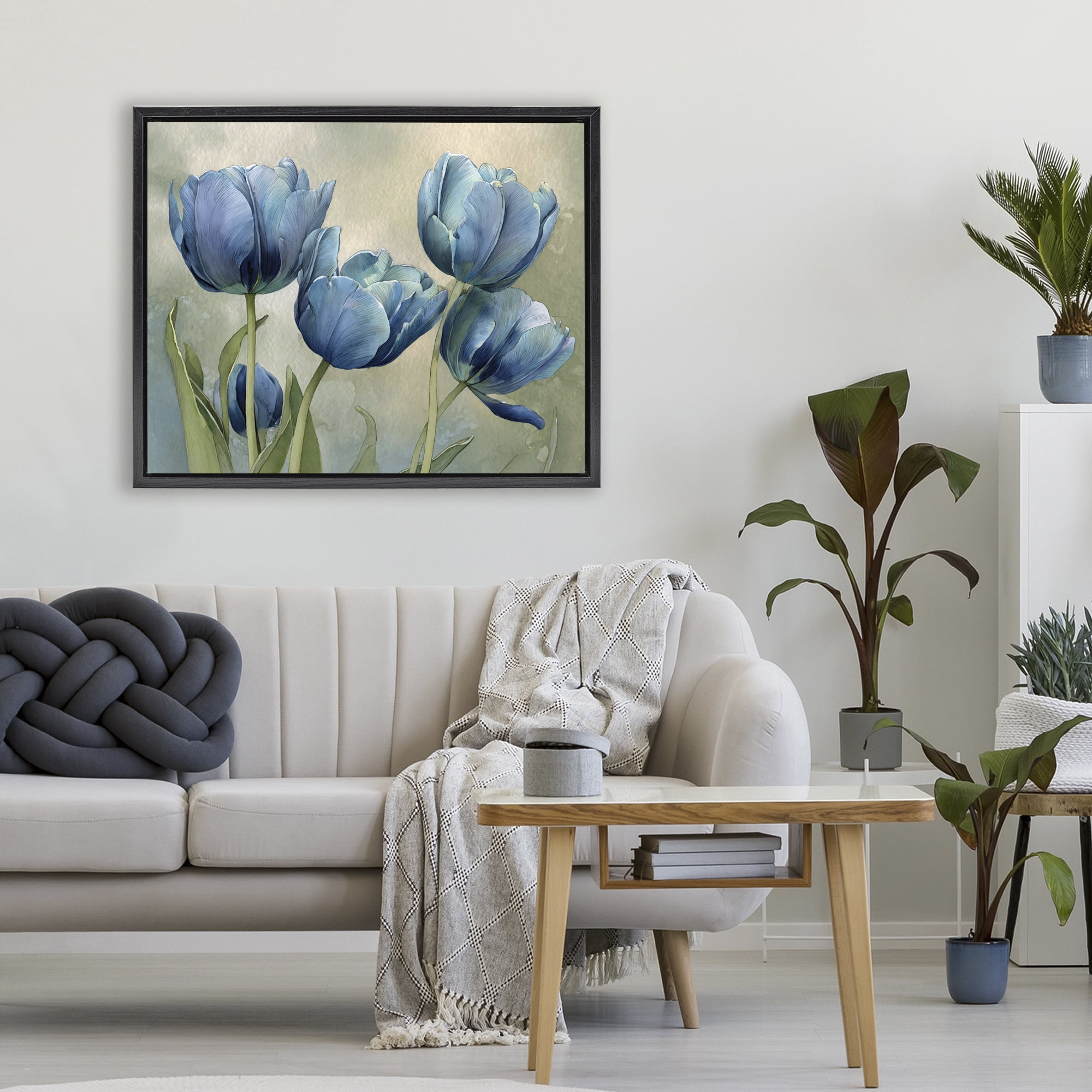 Stupell Industries Drawn Blue Tulip Flowers Black Framed Floater Canvas Wall Art, design by Franklyn Gregory