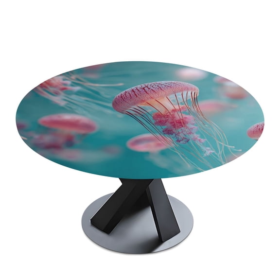 Round Premium Polyester Tablecloth Round Table Cloth Cover For Kitchen And Dining Room Jellyfishes Swimming