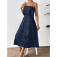 thumbnail image 6 of Navy Blue Sleeveless Pleated Midi Dress With Ruffle Bust For Women, 6 of 6