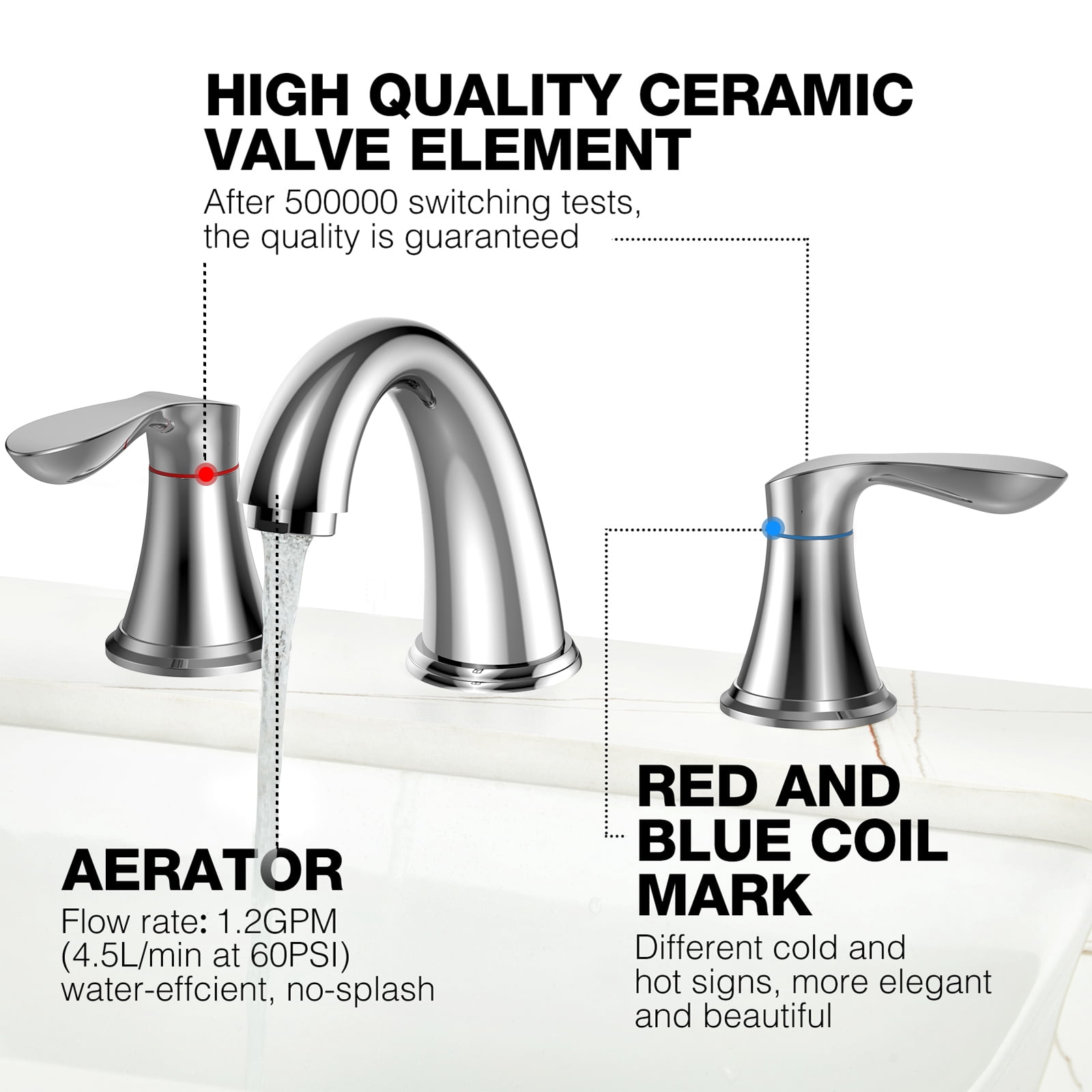Bathroom Faucet 3 Hole, 8" Widespread Bathroom Faucets for Sink 3 Hole Brushed Nickel with Pop-Up Drain, CUPC Hose Water Supply Lines