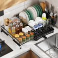 thumbnail image 3 of Kitchen Counter Dish Drainers Dish Drying Rack Extendable Dish Racks Rustproof Dish Drainer Utensil Holder With Adjustable Swivel Spout Space-Saving Dish Racks black, 3 of 5