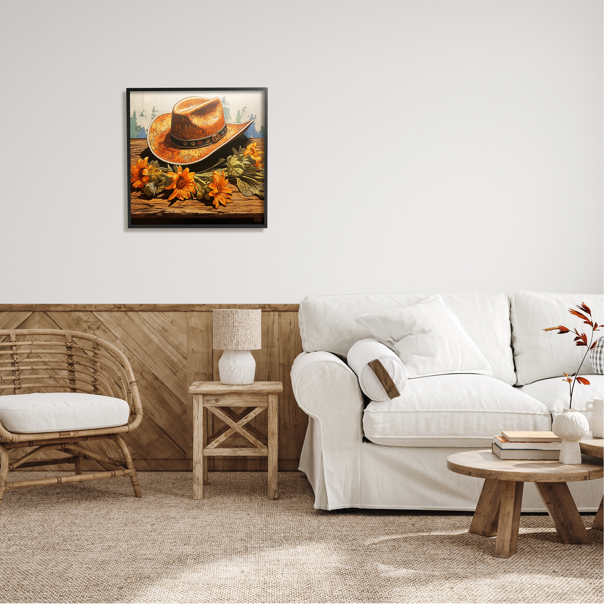Stupell Industries Cowboy Hat with Sunflowers Botanical & Floral Painting Black Framed Art Print Wall Art, 24 x 24