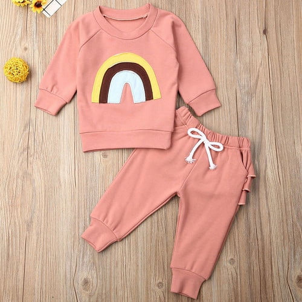Kids Baby Girl Tracksuits Sweatshirts Tops+Ruffles Pants 2Pcs Baby Girl Outfits Tracksuit Set - image 3 of 5