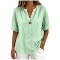 thumbnail image 2 of MAFYTYTPR Women's Notched V-Neck Button Detail Roll Cuff Short Sleeve Blouses Spring Summer Solid Color Loose Casual Tops for Everyday Wear 1PC S-XXL, 2 of 8