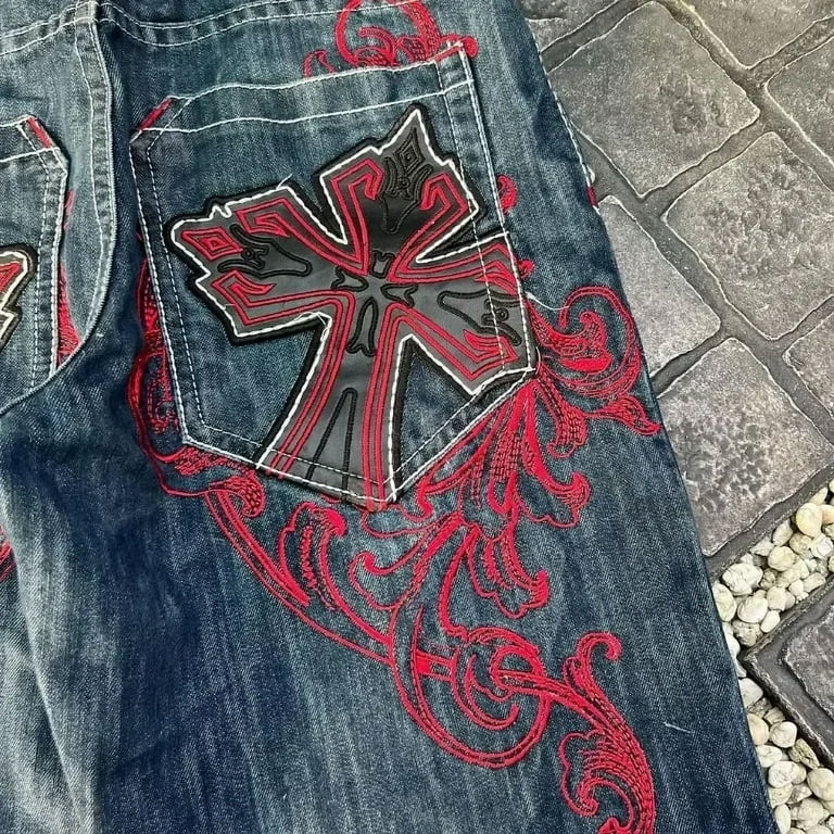 Vintage Streetwear New Gothic Cross Graphic Printing Baggy Vintage Streetwear New Gothic Cross Graphic Printing Baggy