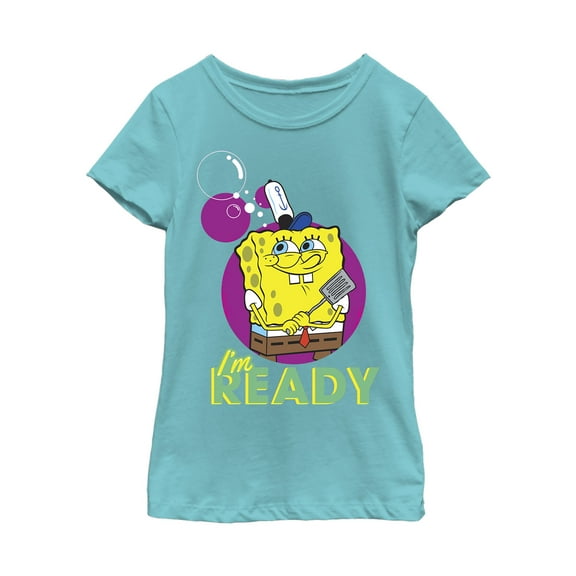 Girl's SpongeBob SquarePants I'm Ready Burger Chef Graphic Tee Tahiti Blue X Large