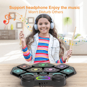 Lvelia Electronic Drum Set for Kids Adults,9-Pads Roll-up Drum Pad Electric Drum Set with Headphone Jack Built-in Speaker Sticks Foot Pedals for Christmas Birthday Gift