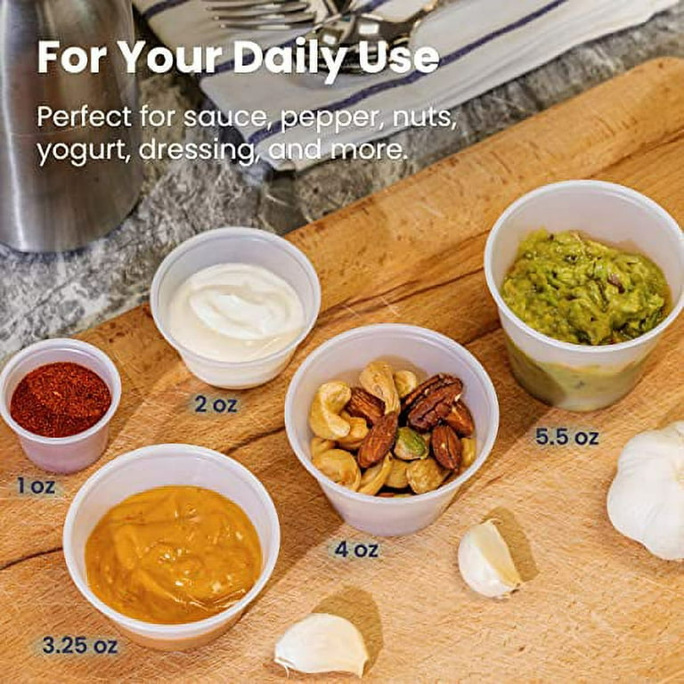 Zeml Portion Cups with Lids (5.5 Ounces, 100 Pack) | Disposable Plastic  Cups for Meal Prep, Portion Control, Salad Dressing, & Medicine | Small