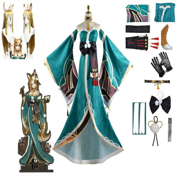 Anime Genshin Impact Gorou Cosplay Costume Wig Tail Belt Waist Glove Hairball In Front Of Chest Headdress Two Finger Socks Girl heqiyong LED